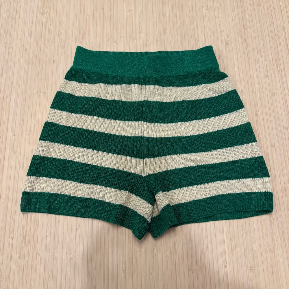 Emerald and Cream Striped High Waist Women's Shorts
